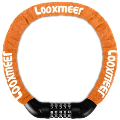 Afbeelding van Looxmeer kettingslot voor fiets, 90 cm, fiets met 5 cijfers, code, robuust motorslot fietsen, motoren, elektrische scooters, scooters en poorten, oranje
