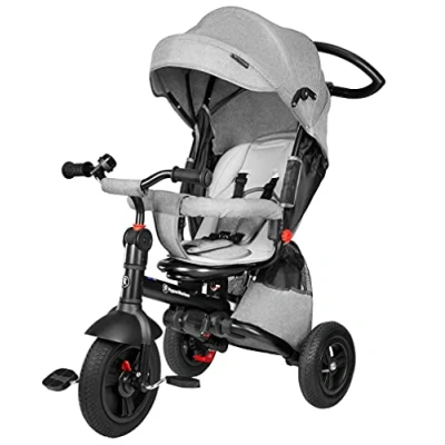 Afbeelding van HyperMotion Tobi Velar driewieler voor baby&#039;s, evolutief, van 12 maanden tot 5 jaar (25 kg), kinderwagen, inklapbaar frame met regenbekleding, fiets opblaasbare wielen, draaibare zitting, grijs