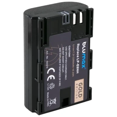 Afbeelding van Blumax Gouden batterij vervangt Canon LP E6NH (echte 2250mAh) met infochip compatibel XC10 XC15 EOS R RA R6 R5 60D 70D 80D 90D 5D Mark I II III IV 6D 7D