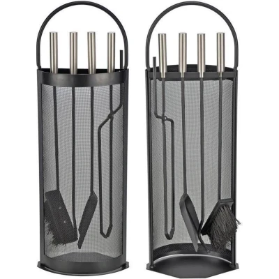 Afbeelding van 5 delige Haardgereedschapsset 23x14,8x66 cm zwart