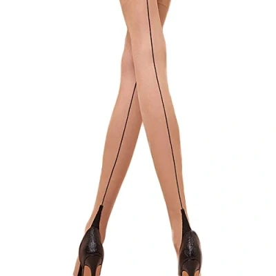 Afbeelding van Yummy Bee Transparante panty voor dames Gestikte Achternaad grote maat 36 46, Naakt/zwarte naden