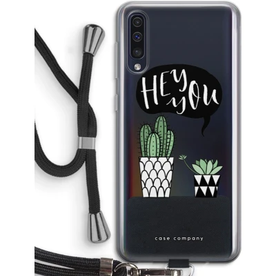 Afbeelding van Case Company® hoesje met Koord geschikt voor Samsung Galaxy A50 Hey you cactus Telefoonhoesje Zwart Bescherming aan alle Kanten en Over de Schermrand