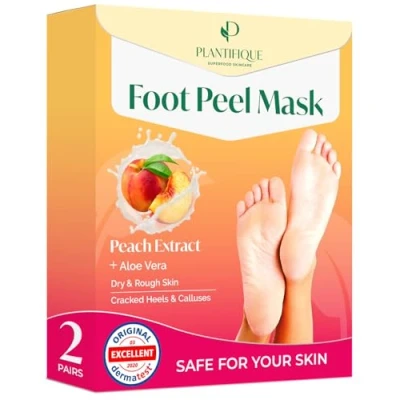 Image de PLANTIFIQUE Masque Pied Peeling Pêche 2 PAIRES Pieds très Secs et Abîmés Gommage Callus Soin des Chaussette Exfoliant