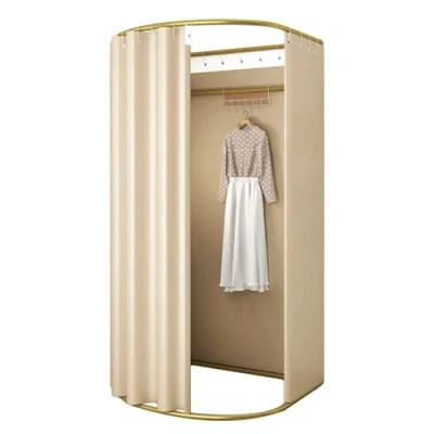 Afbeelding van Kledingwinkel met schaduwgordijn, tijdelijke draagbare kleedkamer voor privacybescherming, opvouwbare garderobe, eenvoudige garderobe en display, 200 x 100 95 cm (beige)