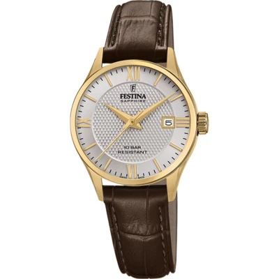 Afbeelding van Festina Swiss Made horloge dames goud diameter 29 mm gecoat roestvrij staal