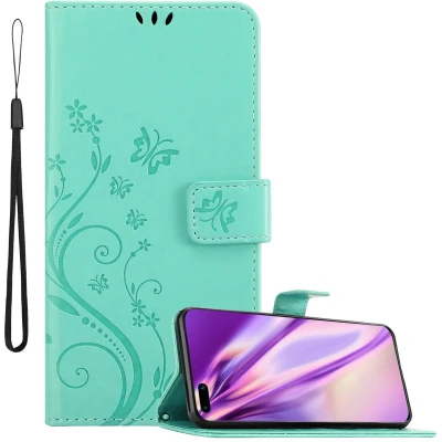 Afbeelding van Cadorabo Hoesje geschikt voor Huawei P40 in BLOEMEN TURKOOIS Beschermhoes bloemmotief met magnetische sluiting, standfunctie en kaartsleuven Book Case Cover Etui