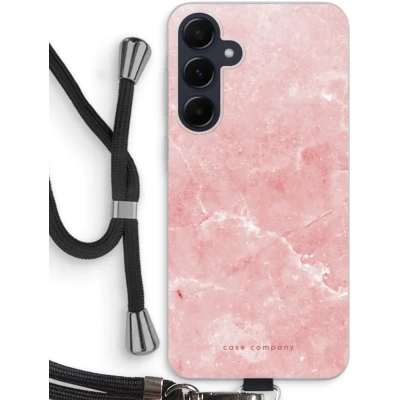 Afbeelding van Case Company® hoesje met Koord geschikt voor Samsung Galaxy A55 Roze marmer Telefoonhoesje Zwart Bescherming aan alle Kanten en Over de Schermrand