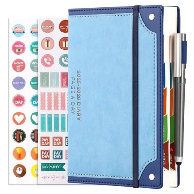 Afbeelding van Mljtoyo Schoolagenda 2025 2026 2026, één pagina per dag, hardcover met pen, stickers, gekleurde maandelijkse tabbladen, A5 formaat van juli 25 tot juni 26, ideaal voor