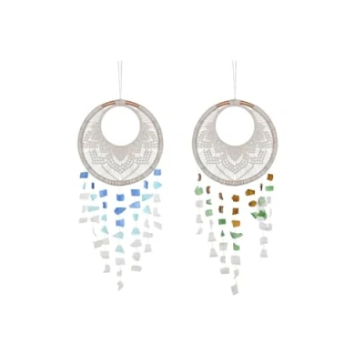 Afbeelding van Ophangdecoratie Home ESPRIT Blauw Wit Bruin Boho Macramé (2 Stuks) (12
