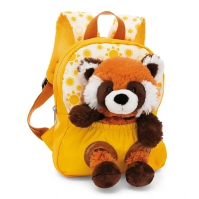 Afbeelding van NICI Kinderrugzak 21 x 26 cm geel met pluche panda rood 25 zachte en pluizige kleuterschool schooltas afneembaar voor jongens meisjes van 2 tot 5 jaar