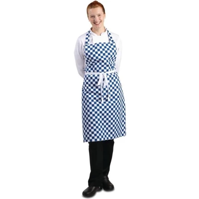 Afbeelding van Schort Whites Chefs Clothing, halterschort, blauw/wit, lang, zonder zak, poly/ktn, 97x72cm