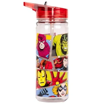 Afbeelding van Marvel Avengers Kunststof fles met rietje, BPA vrij, 580 ml, schoolwaterfles voor jongens, 100% lekvrij, duurzaam, superheldenfles