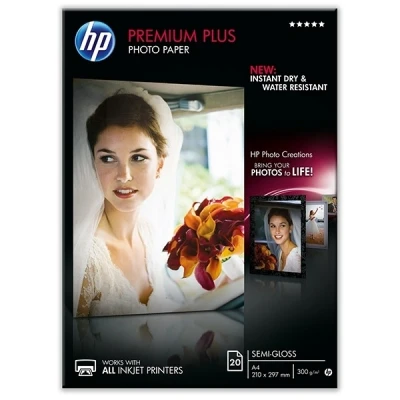 Image de Papier photo HP Premium Plus, finition satinée, 300 g/m2, A4 (210 x 297 mm), 20 feuilles