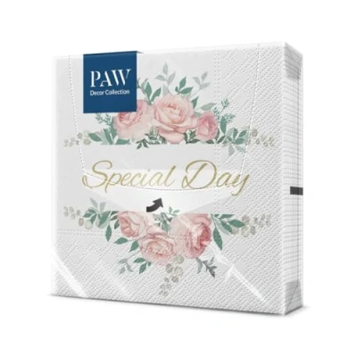 Afbeelding van PAW Papieren servetten, 3 laags (33 x 33 cm), 20 stuks, perfect voor verjaardagen, feesten, bruiloften, kommunion en vieringen, tafeldecoratie prachtige samenstelling