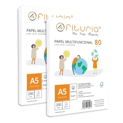 Afbeelding van Ofituria 80 g A5 vellen met 250 wit multifunctioneel papier voor school en werkomgevingen, ideaal laserprinters (500 vellen)