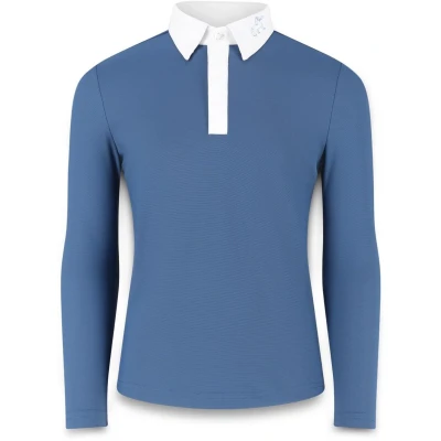 Afbeelding van Kentucky Horsewear Wedstrijdshirt Sammy Showshirt jongen Lange mouw Navy Strikboorkraag Ademend Maat 120