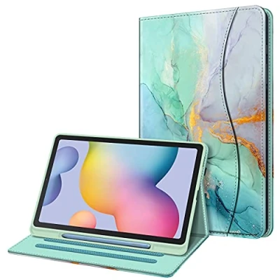 Afbeelding van FINTIE beschermhoes voor Samsung Galaxy Tab S6 Lite 10,4 inch 2022/2020 met meerdere posities, kaartvak en automatische slaap/wekfunctie, smaragdmarmer