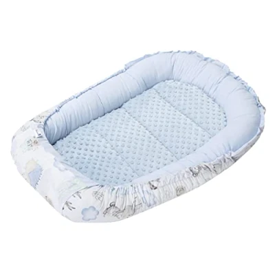 Image de Medi Partners Reducteur de Lit Bebe Réducteur Bébé 100x60x15cm Cocon et Naissance couffin Nid d&#039;ange bilatéral Cale 100% Coton Minky (Cerf Hérisson avec bleu clair)