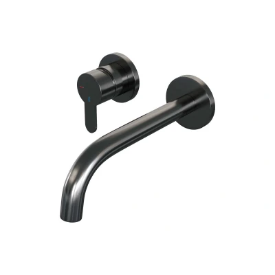 Afbeelding van Brauer gunmetal Edition Wastafelmengkraan inbouw gebogen uitloop rechts hendel plat smal model D2 PVD geborsteld