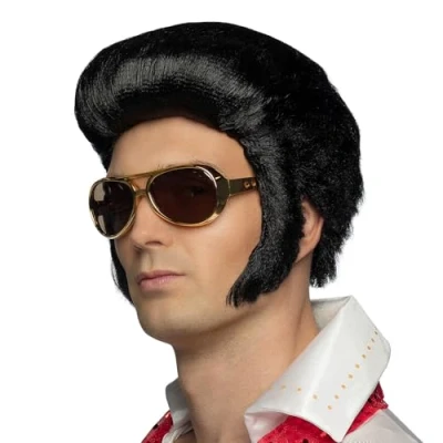 Afbeelding van Boland Pruik Rock &#039;n Roll de luxe Zwart Steil Kort Mannen 50&#039;s &amp;