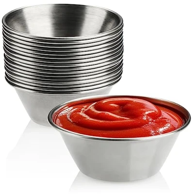 Afbeelding van COM FOUR® 16 x sausschaaltjes kleine schalen kom voor sauzen, dips en snacks snackschalen kruidenschaal metalen klein roestvrij staal (016 stuks 6 2,5 cm)