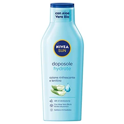Afbeelding van NIVEA SUN Lait après soleil Hydrate en maxi flacon de 400 ml, Crème à l&#039;aloe vera bio et acide hyaluronique, hydratante pour le corps action rafraîchissante apaisante