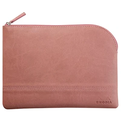 Afbeelding van RHODIA 116629C tas met ritssluiting van kunstleer rozenhout maat M (16 x 22 cm) echte naden binnenkant oranje stof opslag documenten, kleine benodigdheden