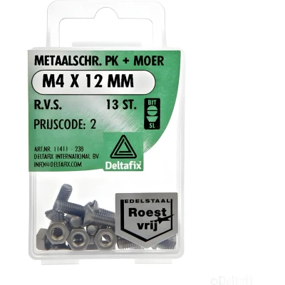 Afbeelding van M.schroef moer pk m4x12mm rvs 13st Deltafix