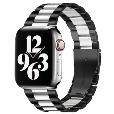 Afbeelding van Apple watch Stalen schakelband Zwart met zilver Geschikt voor 38mm / 40mm 41mm