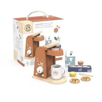 Afbeelding van Speedy Monkey Speelgoedkoffiezetapparaat, mooi design, keukenaccessoires van duurzaam hout met FSC en gladde randen, perfect houten speelgoed voor kinderen, cadeauspeelgoed meisjes