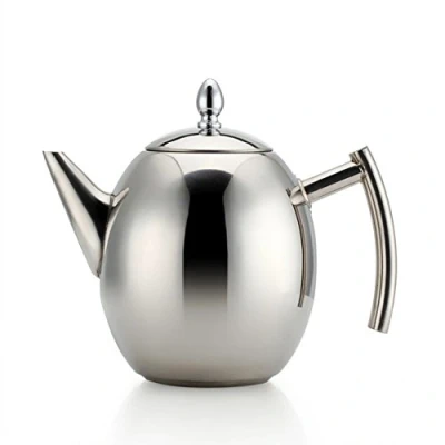 Afbeelding van OnePine Theepot met theezeef en deksel, grote inhoud 1,5 l, roestvrijstalen diffuser pot voor losse thee, groene koffie (zilver)
