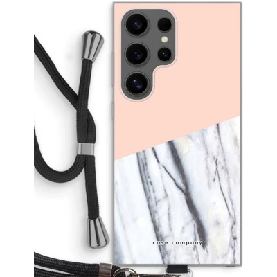 Afbeelding van Case Company® hoesje met Koord geschikt voor Samsung Galaxy S24 Ultra A touch of peach Telefoonhoesje Zwart Bescherming aan alle Kanten en Over de Schermrand