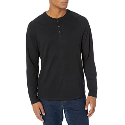 Image de Amazon Essentials Chemise Henley à manches longues, coupe classique (grandes tailles disponibles) Homme, Noir, XS