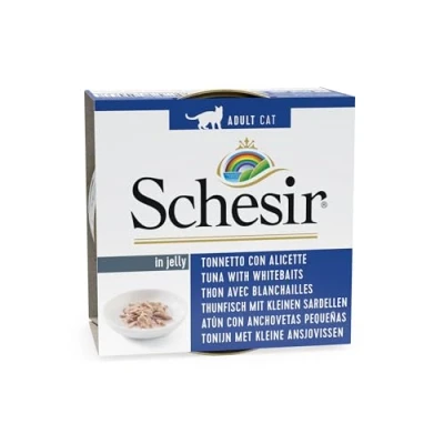 Afbeelding van Schesir Kat Blik Gelei Vis 85 g Kattenvoer Tonijn&amp;Ansjovis