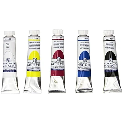 Afbeelding van Talens plakkaatverf Extra Fijn tube van 20 ml, doos met 5 tubes in geassorteerde kleuren