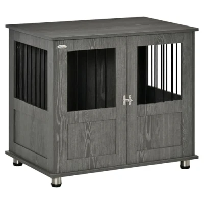 Afbeelding van PawHut Cage pour chien la maison animaux de compagnie Niche intérieure avec serrure Porte magnétique fenêtre chiens petite et moyenne taille Gris 85