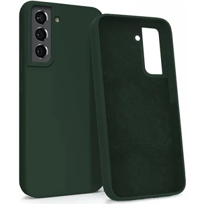 Afbeelding van MyGadget Siliconen hoes, compatibel met Samsung Galaxy S22, harde beschermhoes, schokbestendig, microvezelvoering, olijfgroen