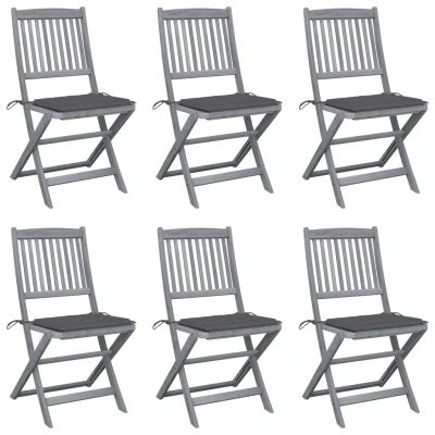 Afbeelding van Tuinstoelen 6 st inklapbaar met kussens massief acaciahout