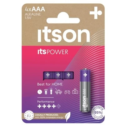 Afbeelding van ITSON, itsPOWER AAA alkaline battery, pack of 4, LR03IPO/4CP