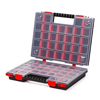 Afbeelding van Mivos Dubbelzijdige opbergdoos 399 x 303 100 mm, 2 zijdige sorteerbox met 64 verstelbare vakken, schroefbox, accessoirebox, robuuste gereedschapskist voor werkplaats