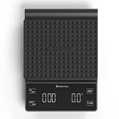 Afbeelding van KitchenTour Koffieweegschaal met timer, 3 kg/0,1 g, hoge precisie, lcd display achtergrondverlichting (batterijen meegeleverd), zwart