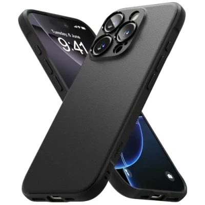 Afbeelding van Ringke Beschermhoes compatibel met iPhone 16 Pro Max [Onyx] Schokbestendig Antislip Flexibel Ultradun Zacht TPU Zachte Bumper Duurzaam Hoesje Case Accessoires Zwart