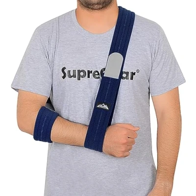 Afbeelding van supregear Armband, verstelbaar, licht en comfortabel, schouderriem, anti start, ademende medische schouderriem voor gewonde arm/hand/elleboog, 180 cm (donkerblauw)
