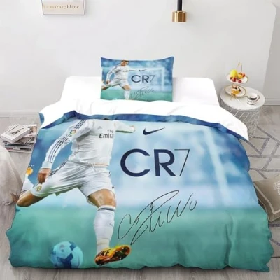 Afbeelding van LSORU Ronaldo Beddengoedset, 3 delig, 3D print, dekbedovertrek van microvezel, hypoallergeen, met ritssluiting, voor eenpersoonsbed (135 x 200 cm)
