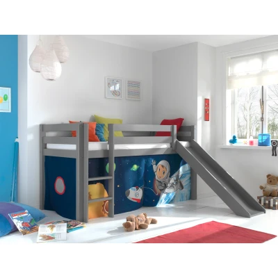 Afbeelding van LUCEVI Pino Halfhoogslaper H115CM + Ladder Glijbaan Space Gordijntjes Grijs 90x200 cm