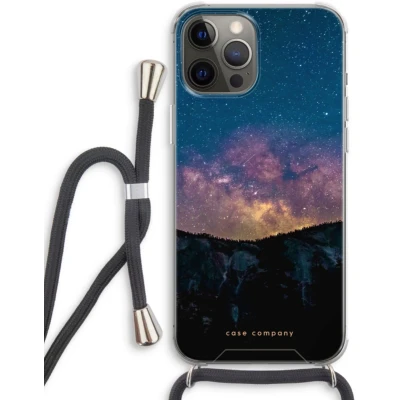 Afbeelding van Case Company® hoesje met Koord geschikt voor iPhone 12 Pro Travel to space Telefoonhoesje Zwart Extra Bescherming aan alle Kanten en Over de Schermrand