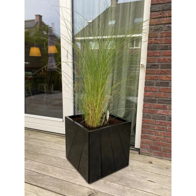 Afbeelding van Wovar Plantenbak Zwart Verzinkt Staal 50x50x50cm Bloembak