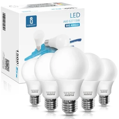 Afbeelding van Aigostar LED lamp A5 A60 15W E27 Fitting Daglicht 6400K 1200 lumen Set van 5.