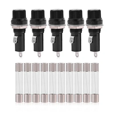 Afbeelding van zekeringhouder, 5 stuks op paneel gemonteerde elektrische met schroefafdekkingen, soldeerzekeringhouder voor glazen zekeringen, 6 x 30 AC 125 V, 15 A/250 10 A