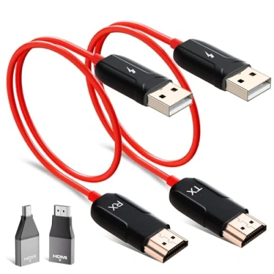 Afbeelding van draadloze HDMI, HDMI zender met en ontvanger voor streaming tv, vergadering, 1080p extender 2,4/5 GHz laptop, thuisbioscoop (rood)